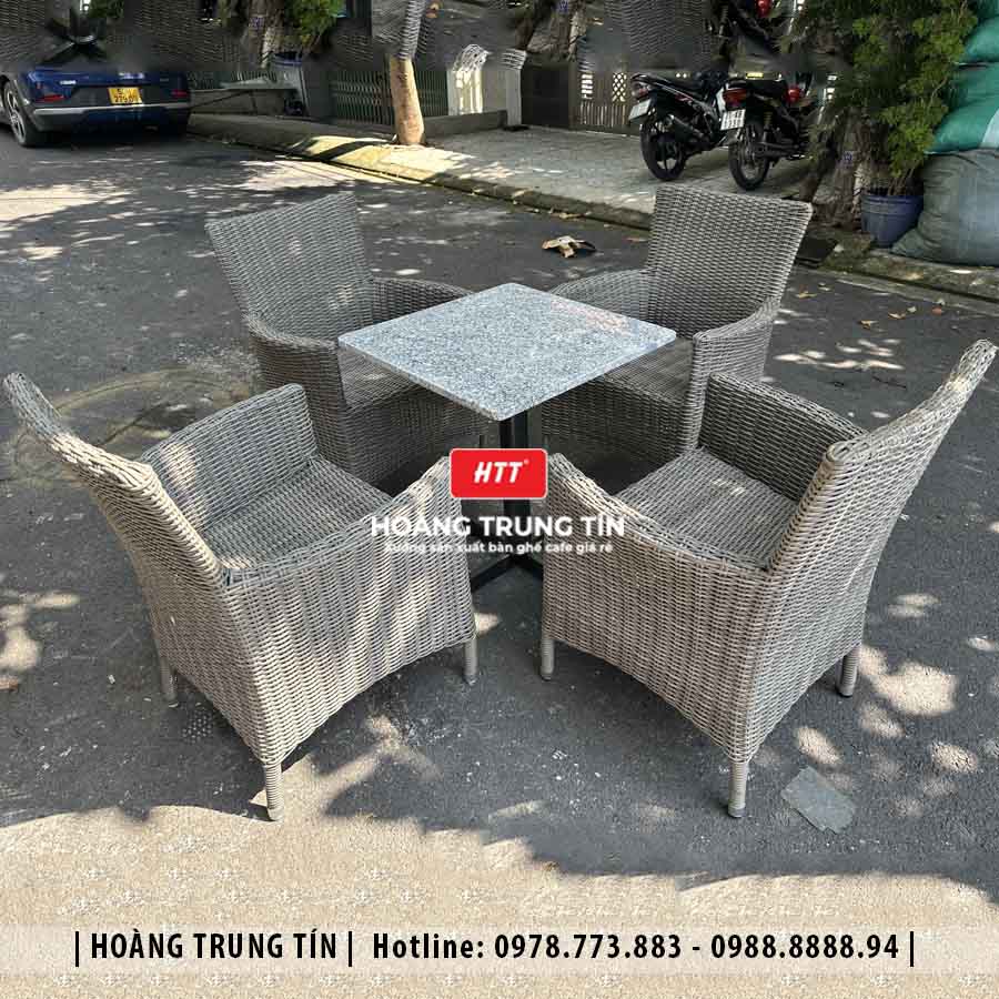 Bàn ghế cafe đan nhựa giả mây ngoài trời HTT26