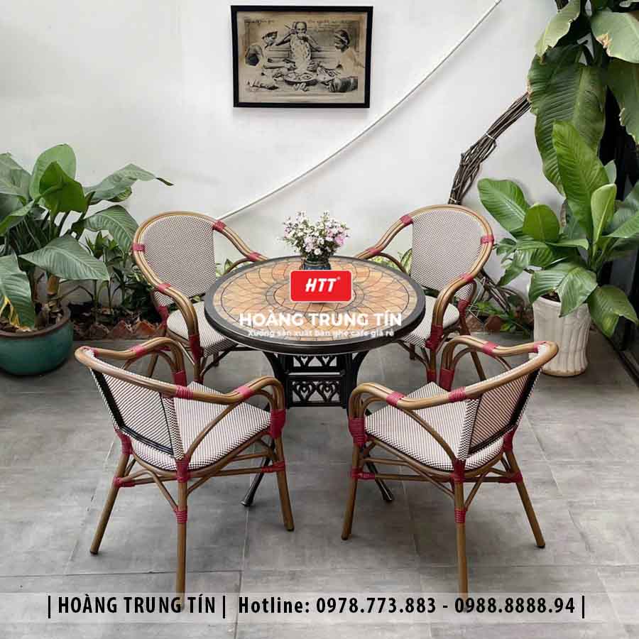 Bàn ghế cafe nhôm lưới ngoài trời HTT07