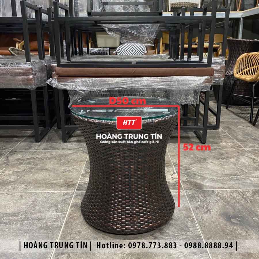 Bàn ghế cafe đan nhựa giả mây ngoài trời HTT27