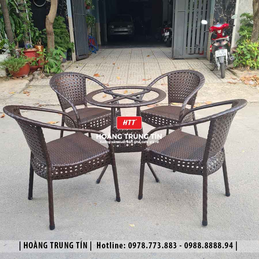 Bàn ghế cafe đan nhựa giả mây ngoài trời HTT29
