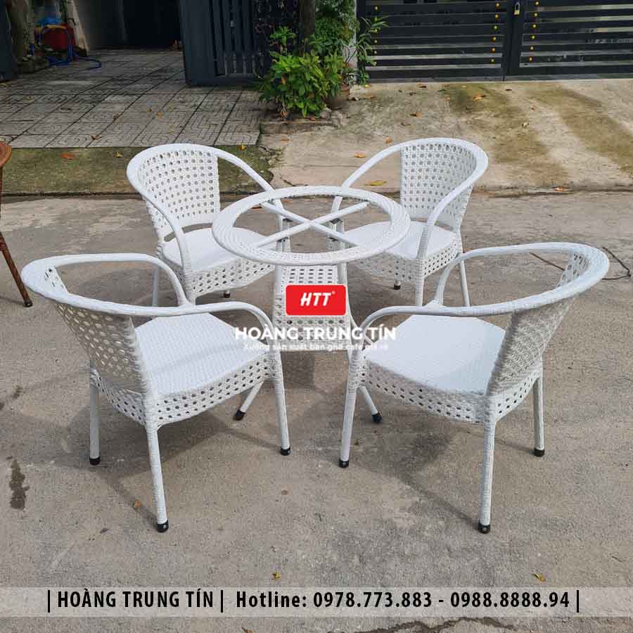 Bàn ghế cafe đan nhựa giả mây ngoài trời HTT31