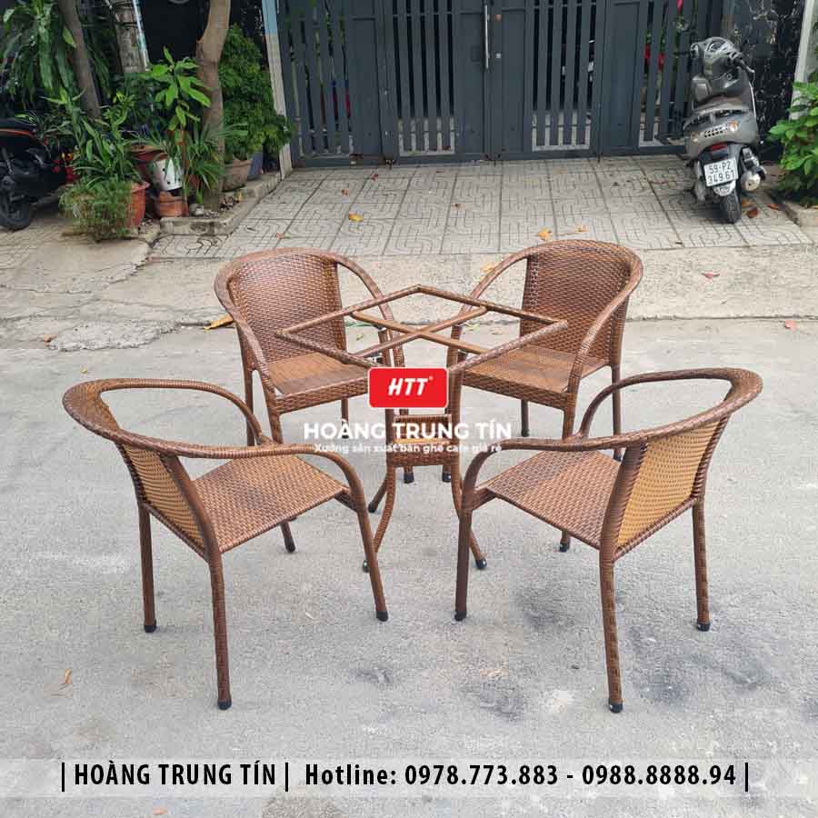 Bàn ghế cafe đan nhựa giả mây ngoài trời HTT33