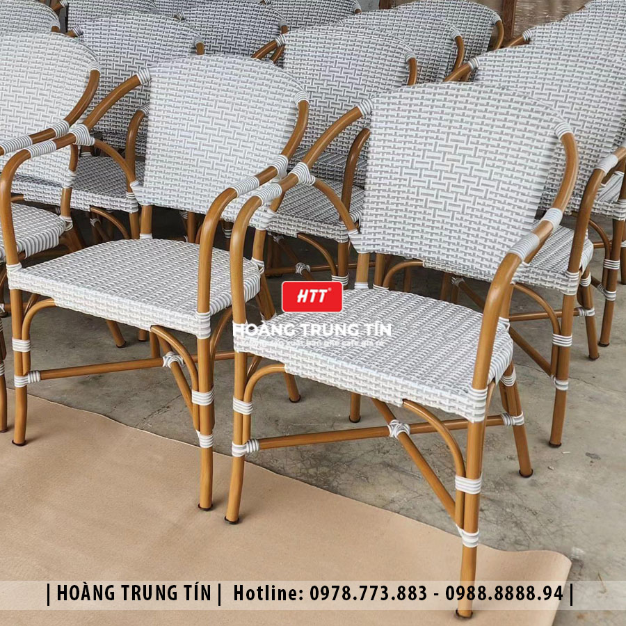 Bàn ghế cafe đan nhựa giả mây ngoài trời HTT08