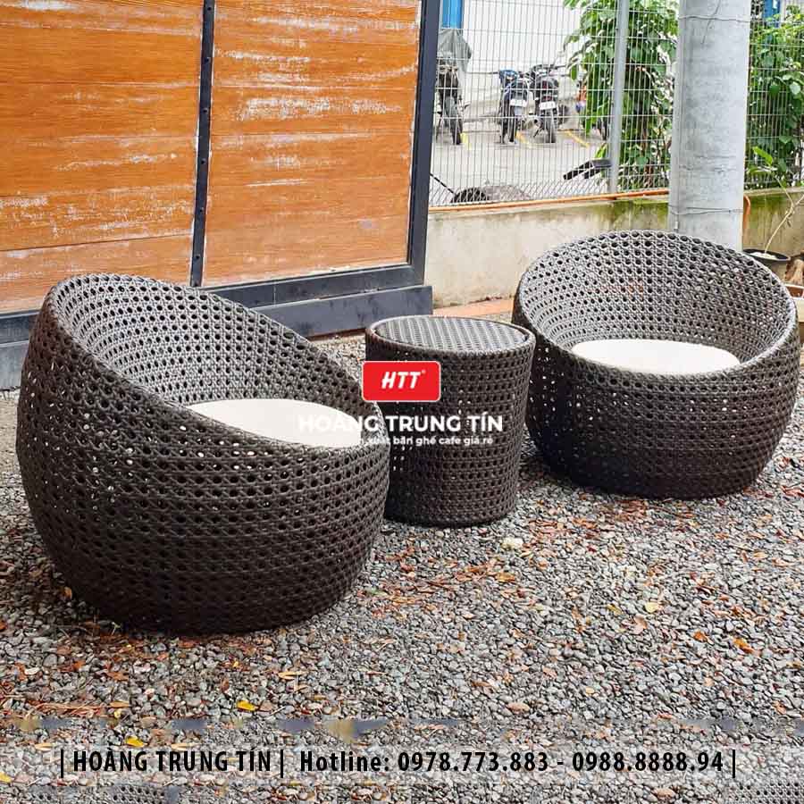 Bàn ghế cafe đan nhựa giả mây ngoài trời HTT24