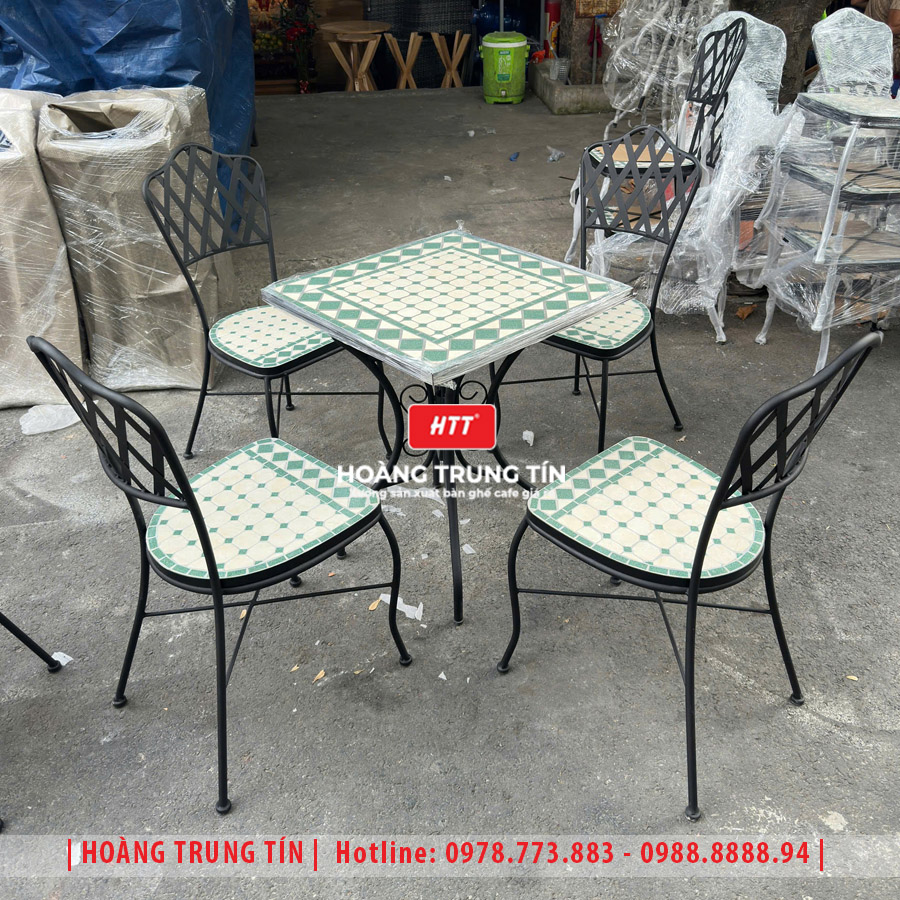 Bàn ghế cafe mosaic sắt gạch ngoài trời HTT-06
