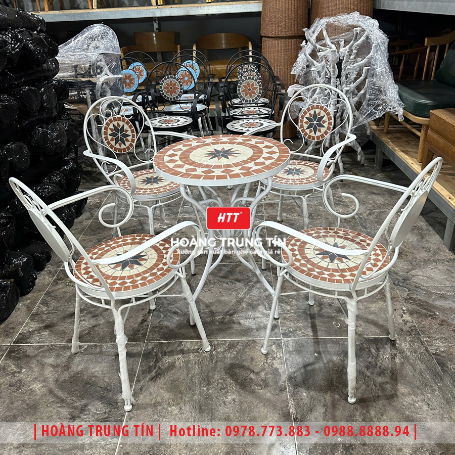 Bàn ghế cafe mosaic sắt gạch ngoài trời HTT-07