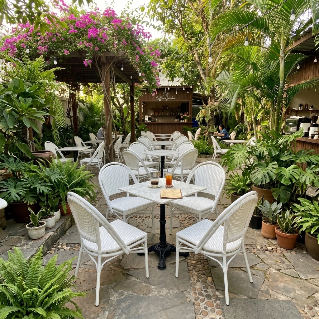 Bàn ghế cafe nhựa giả mây HTT 01