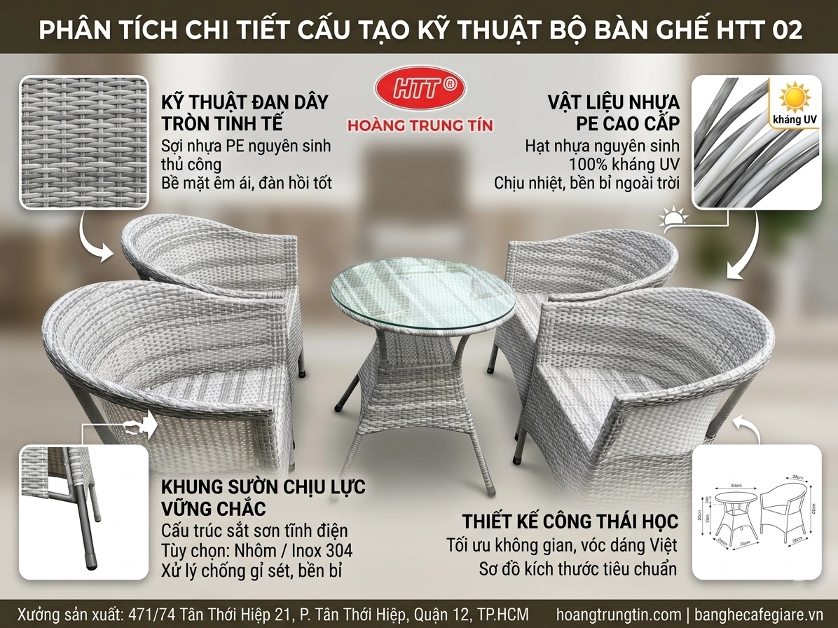 Bộ bàn ghế nhựa giả mây HTT 02