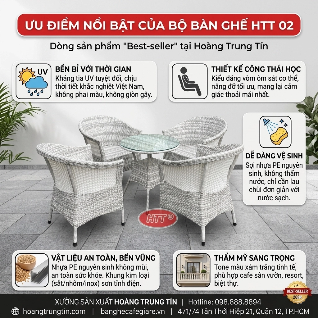 Bộ bàn ghế nhựa giả mây HTT 02