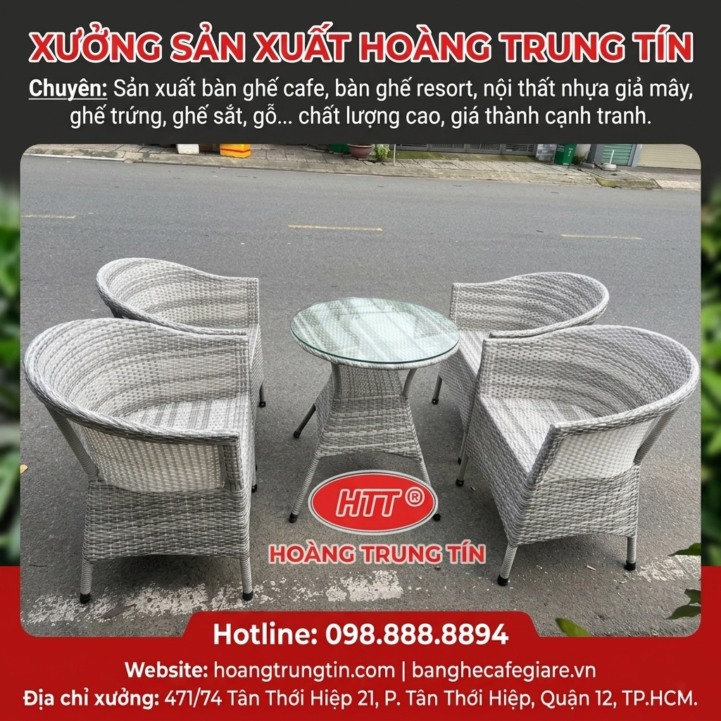 Bộ bàn ghế nhựa giả mây HTT 02