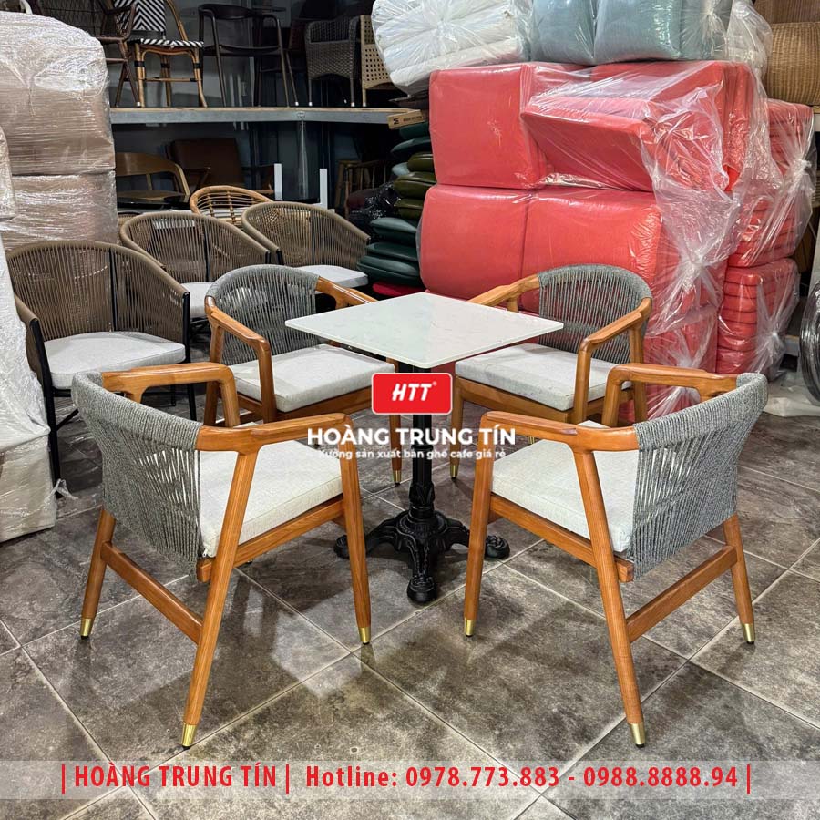 Bàn ghế đan dây dù ngoài trời HTT02