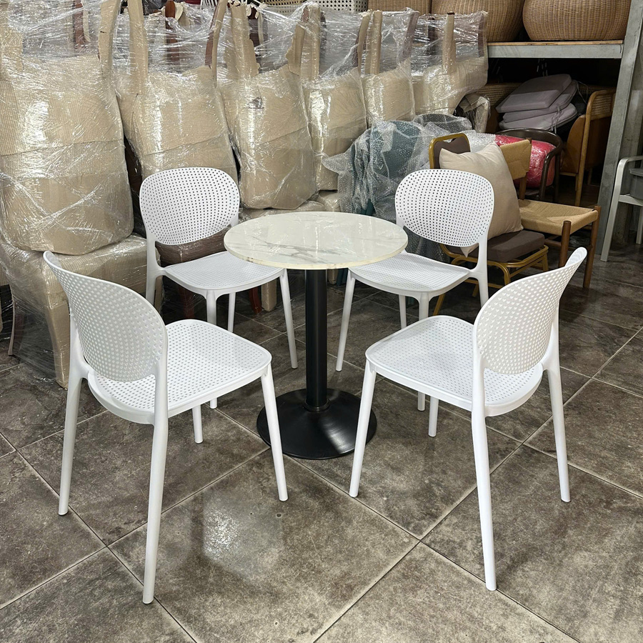 Bàn ghế nhựa đúc chân nhôm HTT08