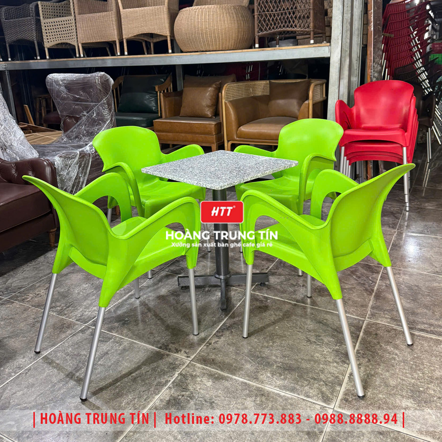 Bàn ghế nhựa đúc chân nhôm HTT07