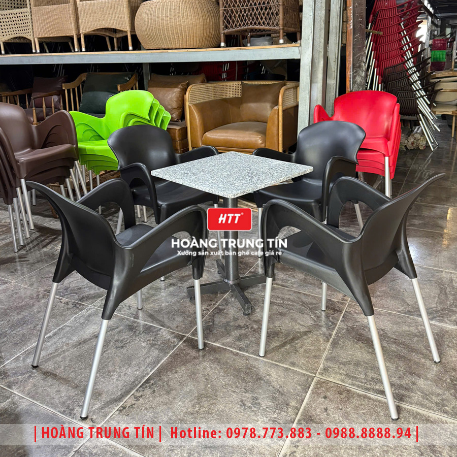Bàn ghế nhựa đúc chân nhôm HTT09