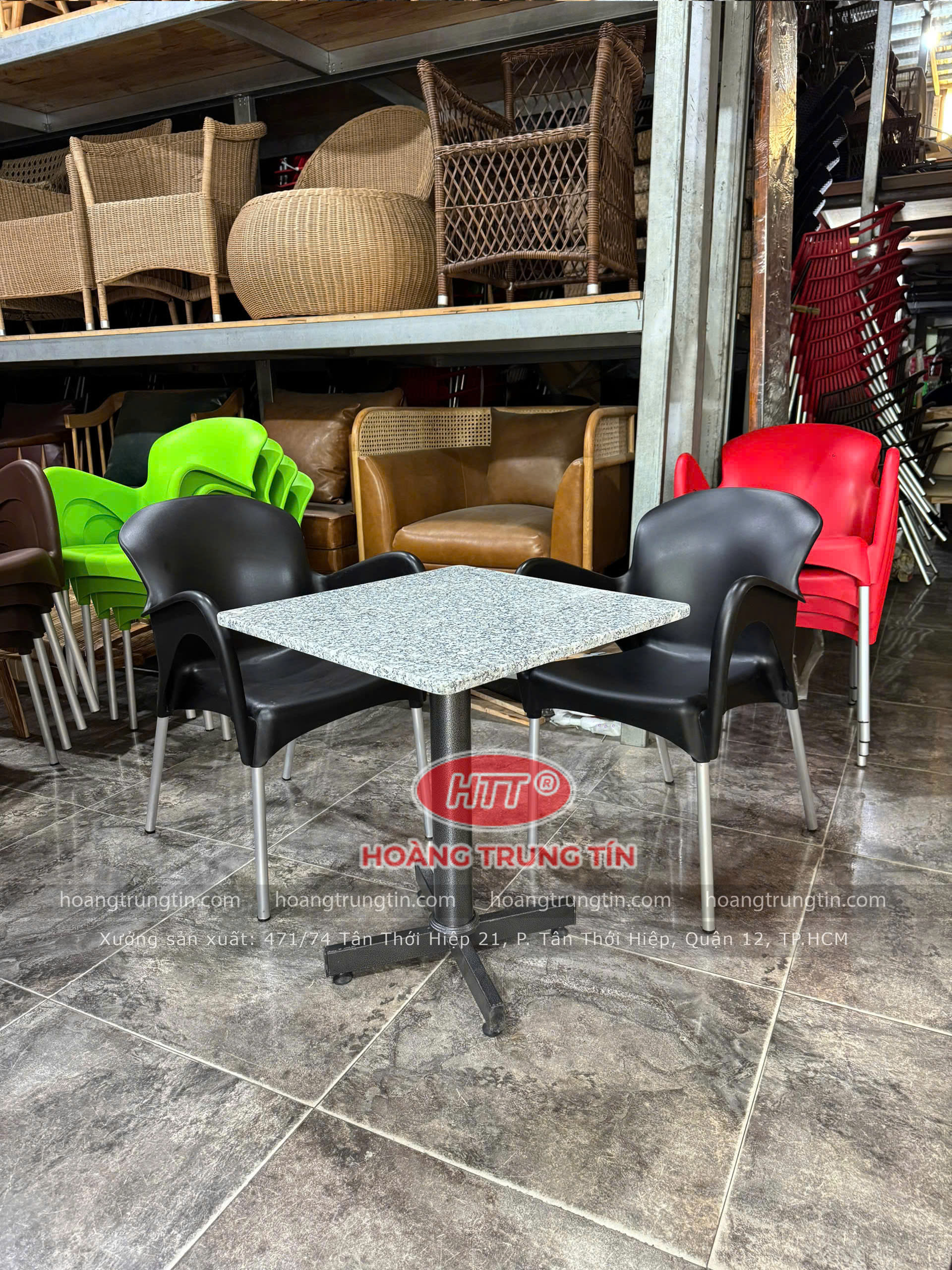 Bàn ghế nhựa đúc chân nhôm HTT07