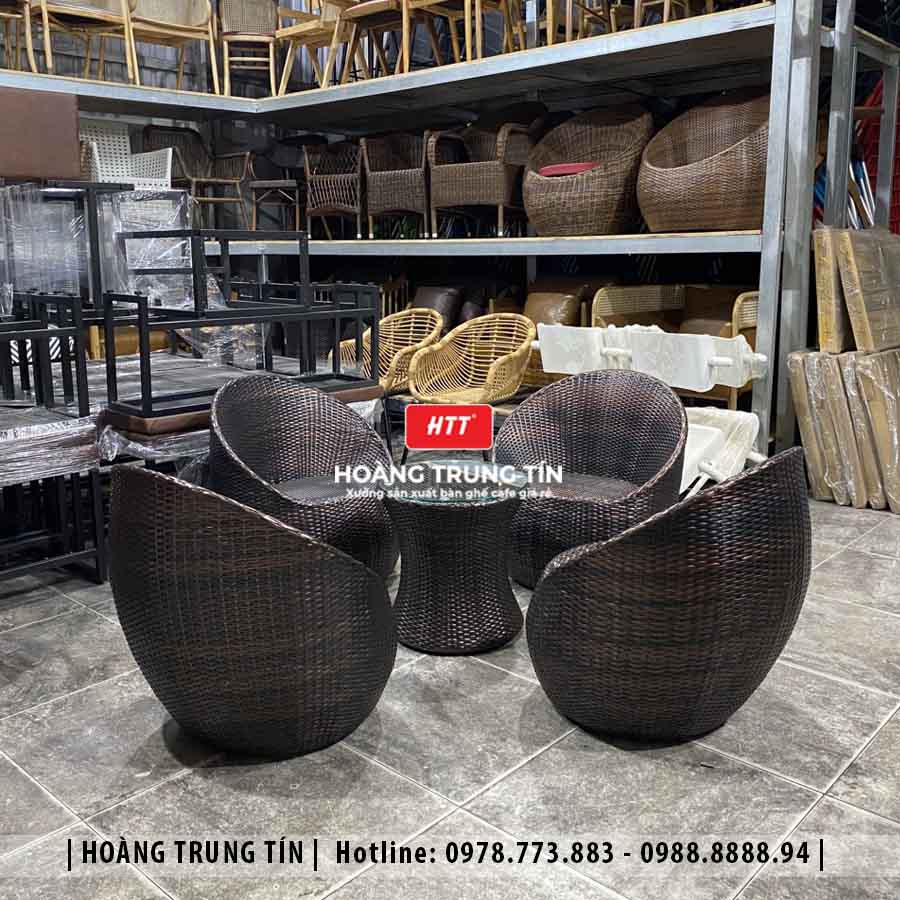 Bàn ghế trứng đan nhựa giả mây HTT01