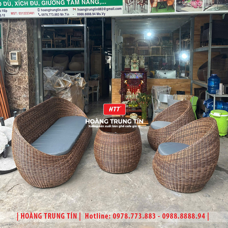Bàn ghế trứng đan nhựa giả mây HTT17
