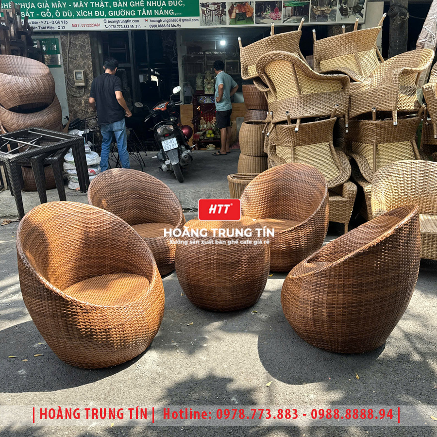 Bàn ghế trứng đan nhựa giả mây HTT15