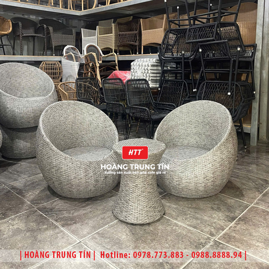 Bàn ghế trứng đan nhựa giả mây HTT13