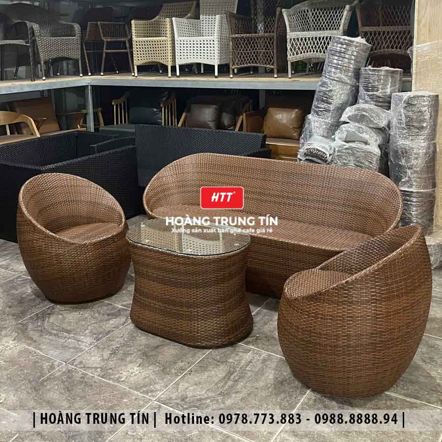 Sofa trứng đan nhựa giả mây HTT18