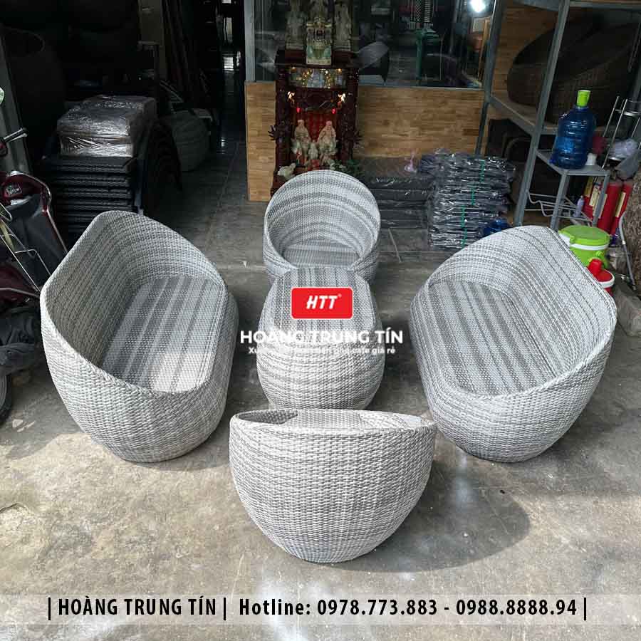 Sofa trứng đan nhựa giả mây HTT30