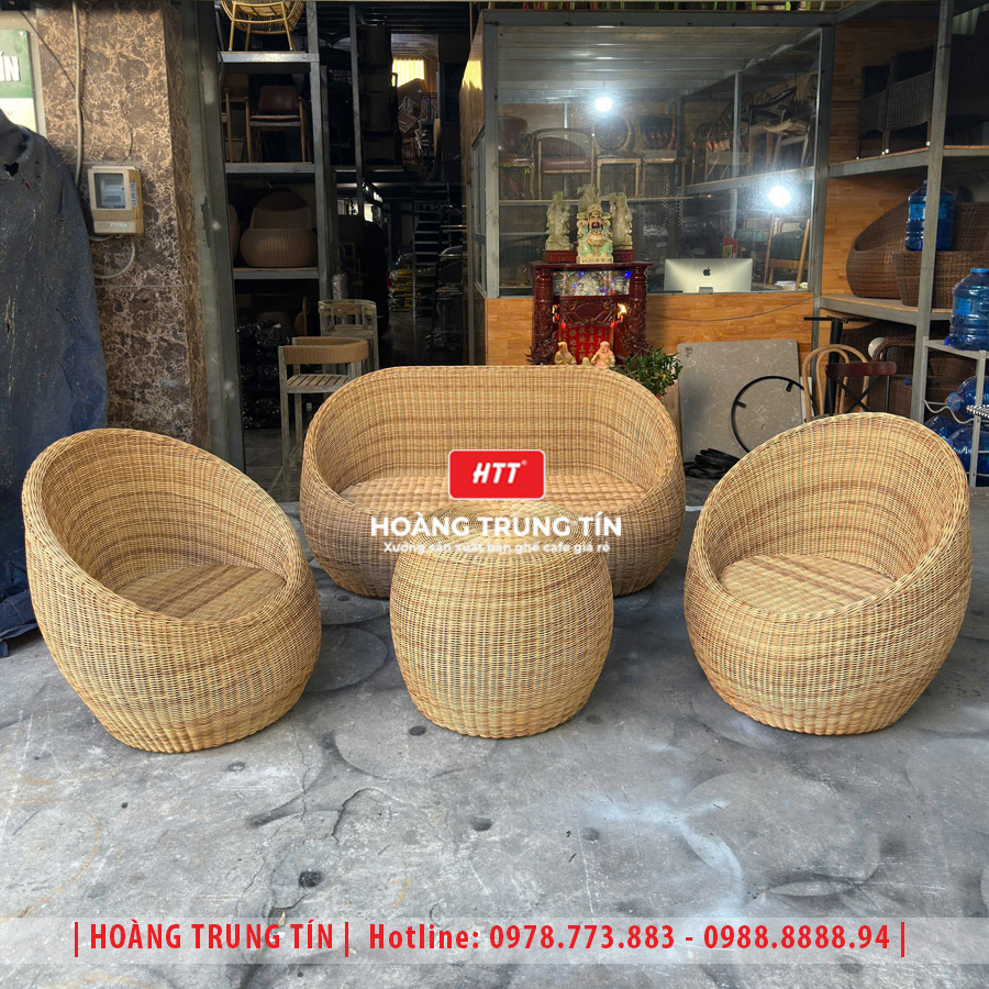 Bàn ghế trứng đan nhựa giả mây HTT20