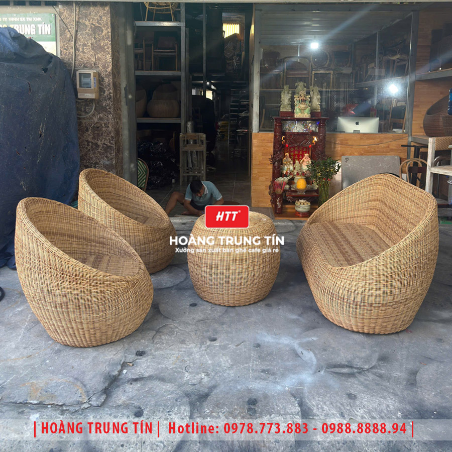 Bàn ghế trứng đan nhựa giả mây HTT20