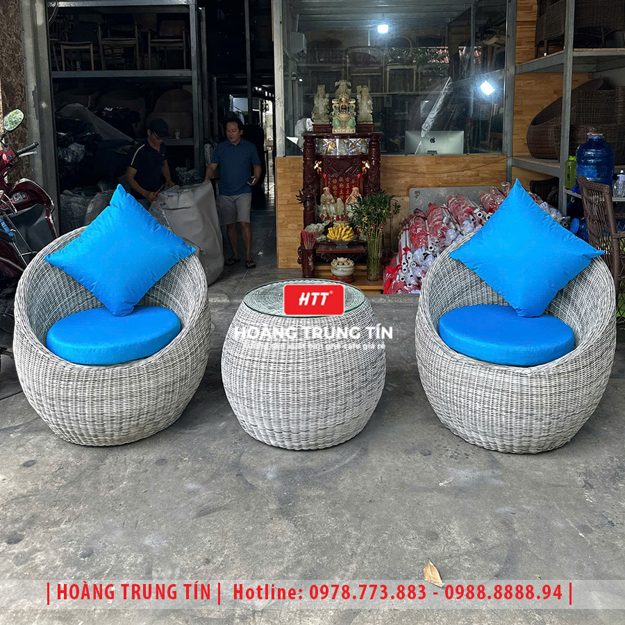 Bàn ghế trứng đan nhựa giả mây HTT21
