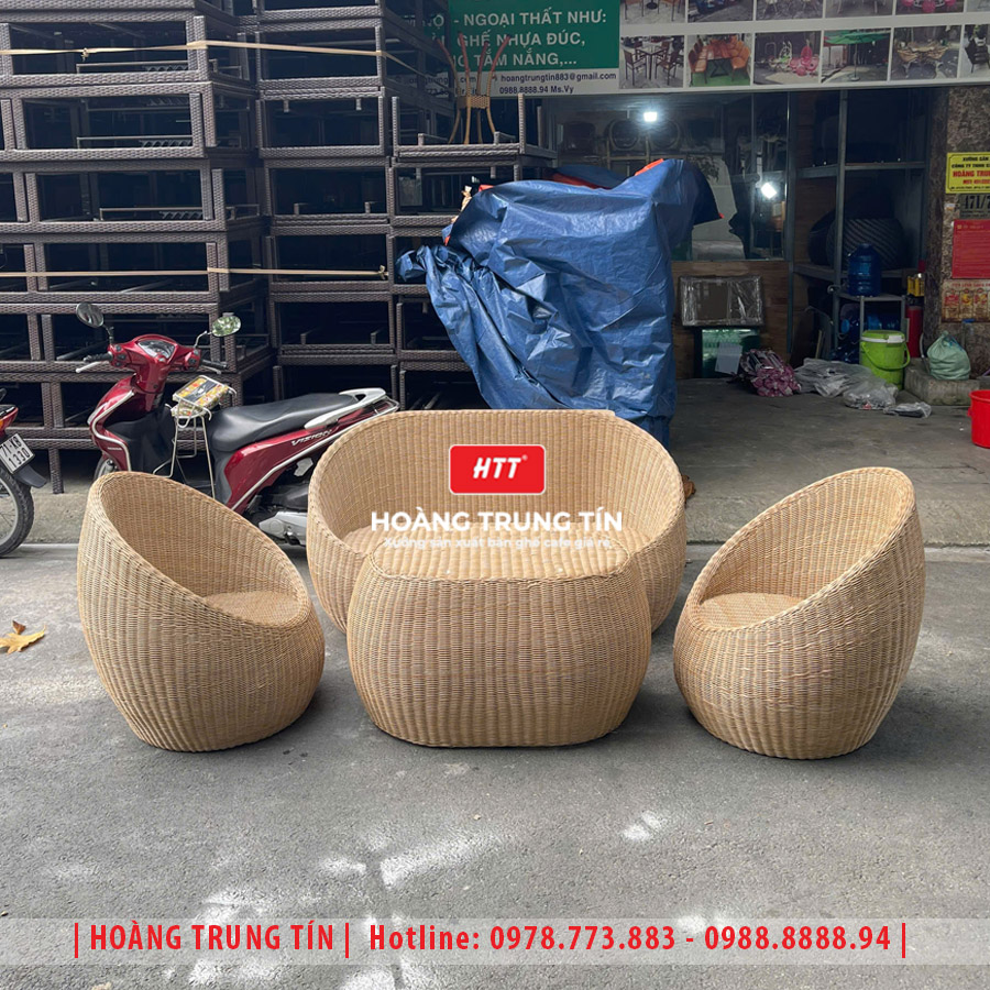 Bàn ghế trứng đan nhựa giả mây HTT10