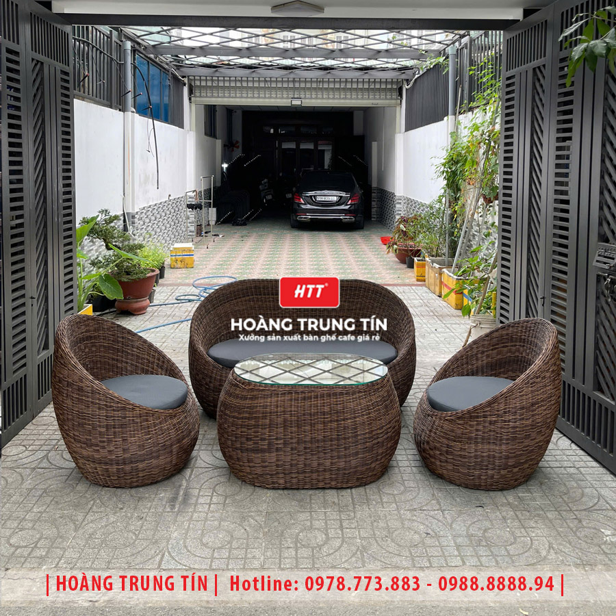 Bàn ghế trứng đan nhựa giả mây HTT11