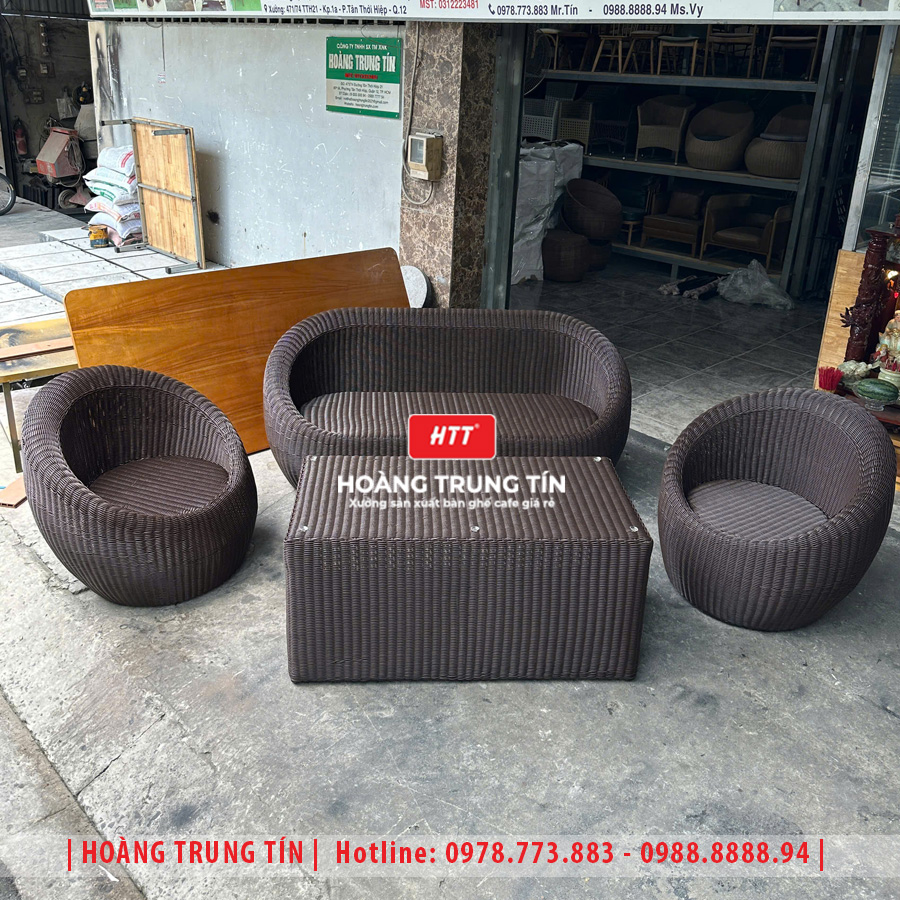 Bàn ghế trứng đan nhựa giả mây HTT14