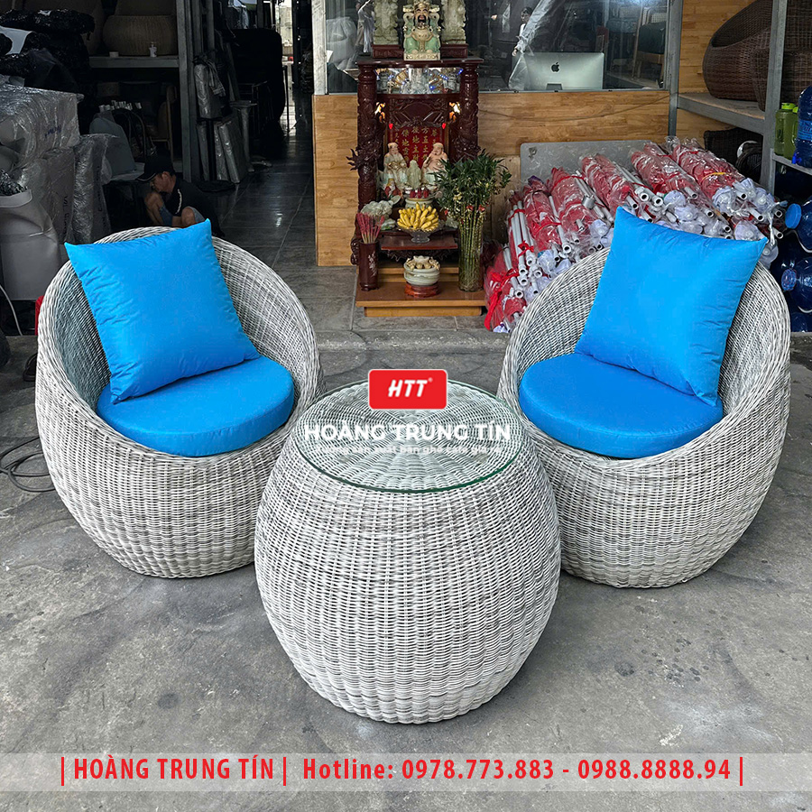 Bàn ghế trứng đan nhựa giả mây HTT21