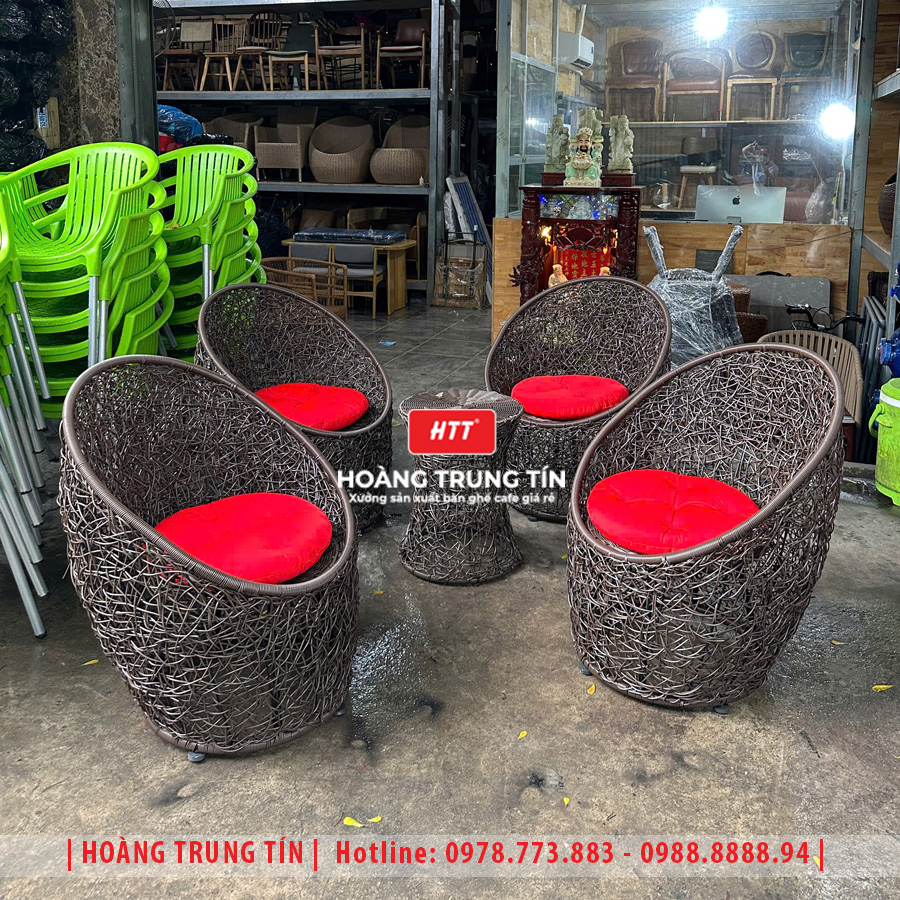 Bàn ghế trứng đan nhựa giả mây HTT22
