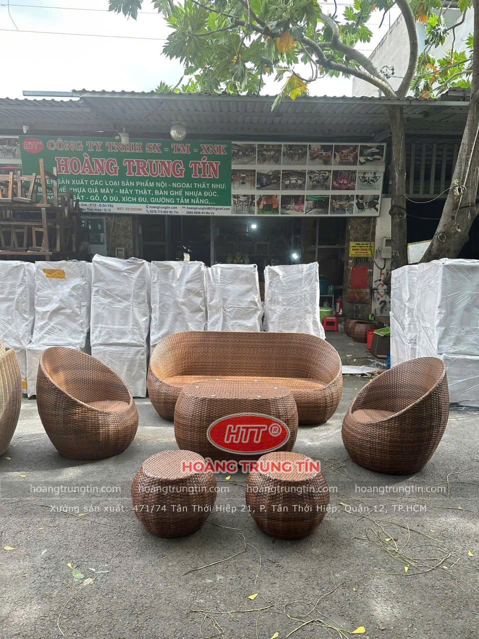 Bàn Ghế Trứng Đan Nhựa Giả Mây Sợi Màu Nâu