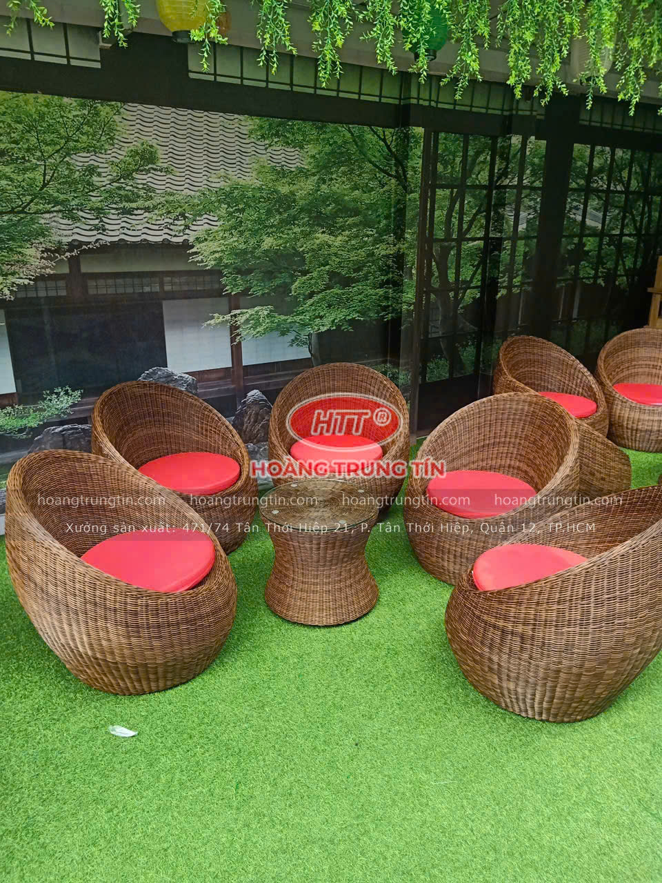 Bàn Ghế Trứng Đan Nhựa Giả Mây Sợi Màu Nâu