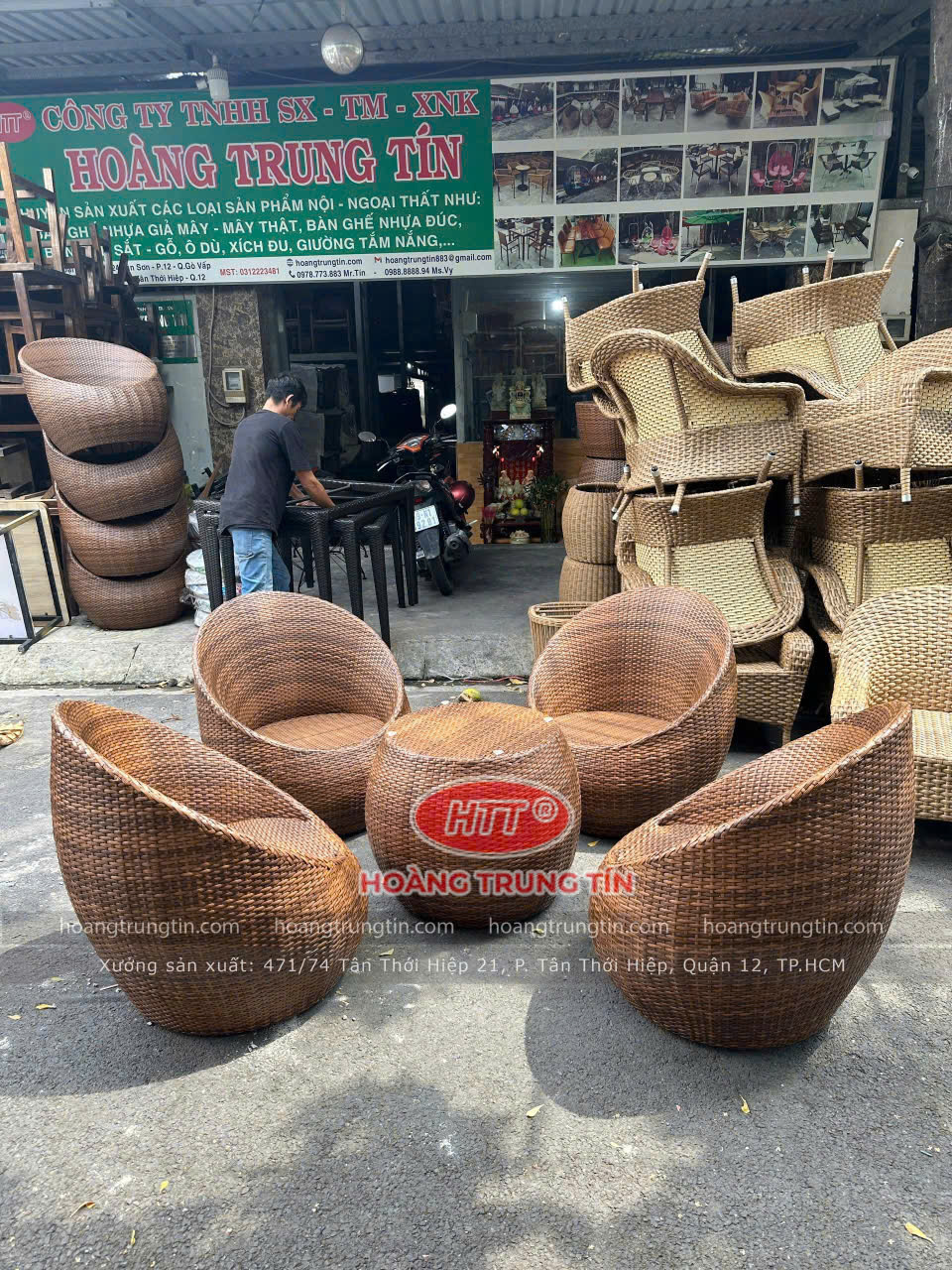 Bàn Ghế Trứng Đan Nhựa Giả Mây Sợi Màu Nâu