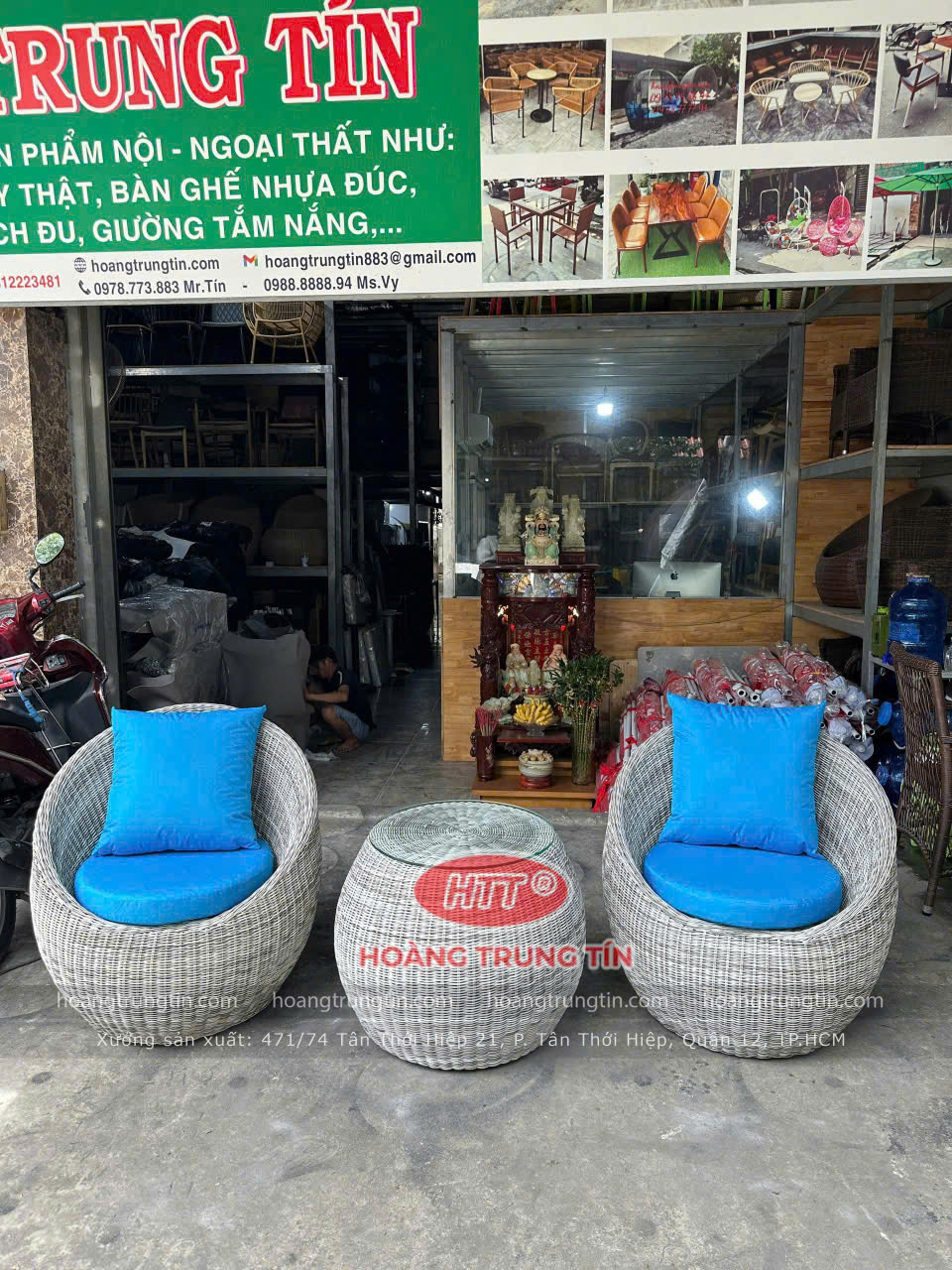 Bàn Ghế Trứng Đan Nhựa Giả Mây Màu Trắng Xám