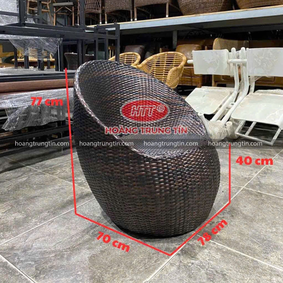 Bàn Ghế Trứng Đan Nhựa Giả Mây Màu Nâu Đậm