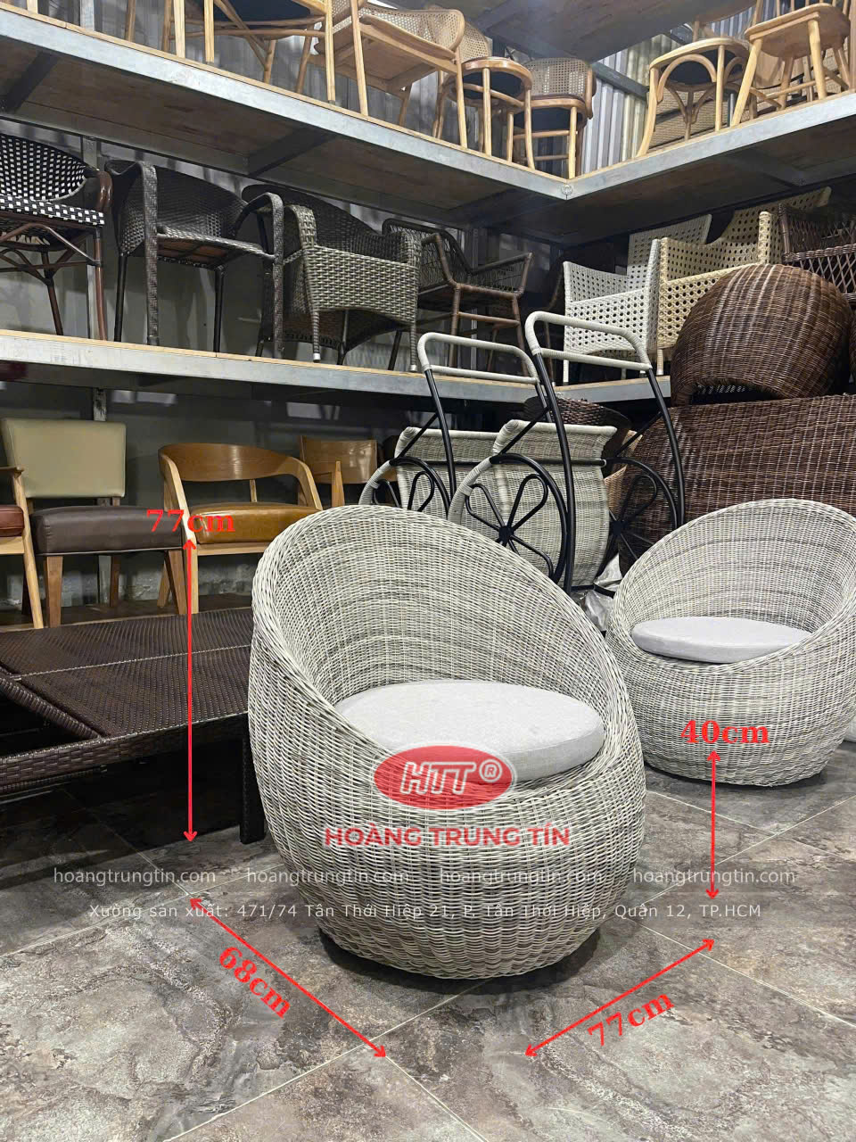 Bàn Ghế Trứng Đan Nhựa Giả Mây Màu Trắng Xám