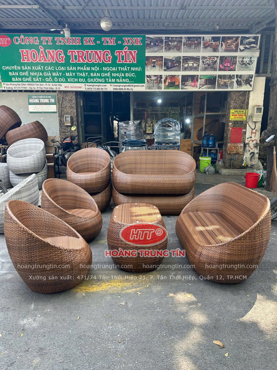 Bàn Ghế Trứng Đan Nhựa Giả Mây Sợi Màu Nâu