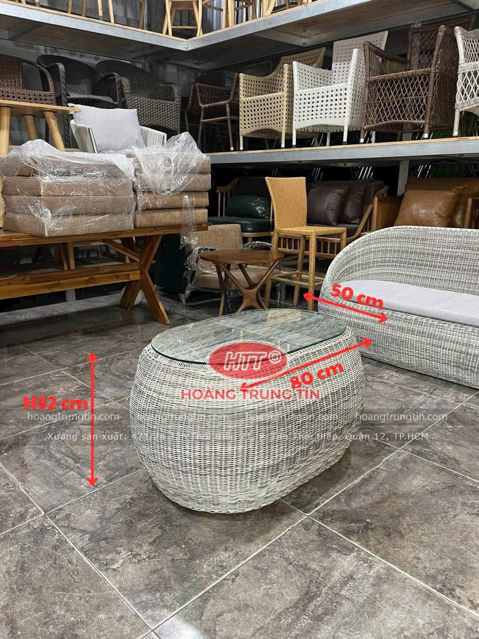 Bàn Ghế Trứng Đan Nhựa Giả Mây Màu Trắng Xám