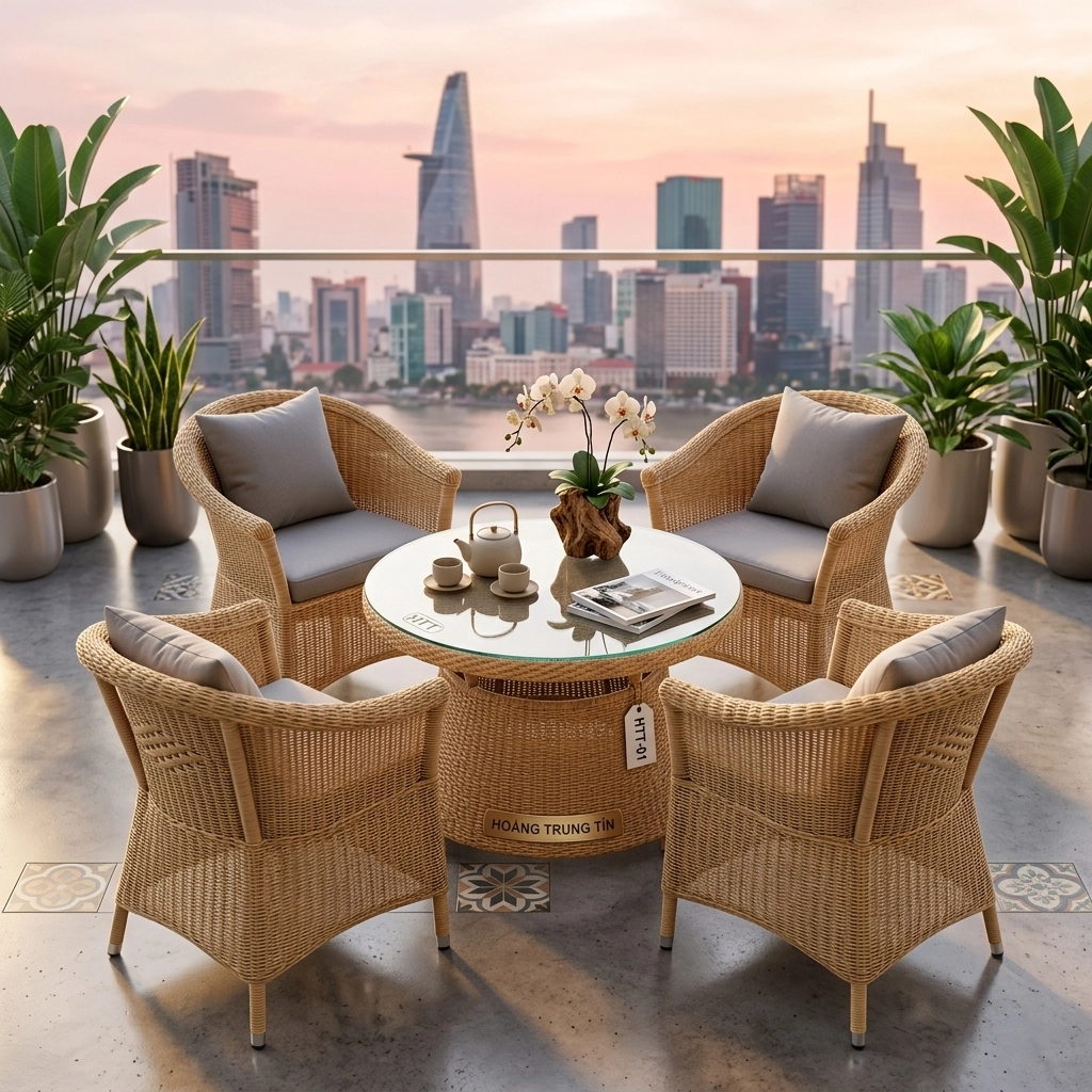 Bàn Ghế Nhựa Giả Mây Cao Cấp HTT 01