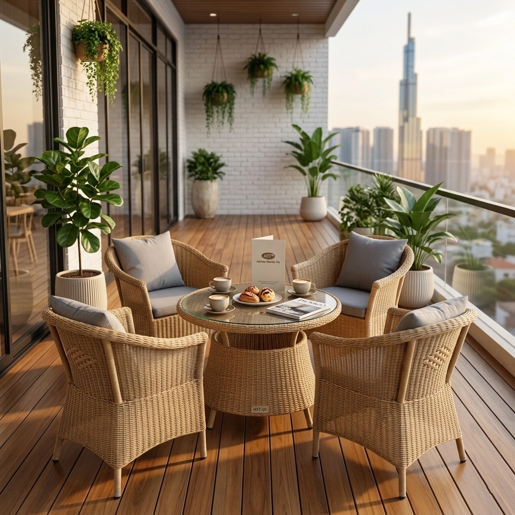 Bàn Ghế Nhựa Giả Mây Cao Cấp HTT 01