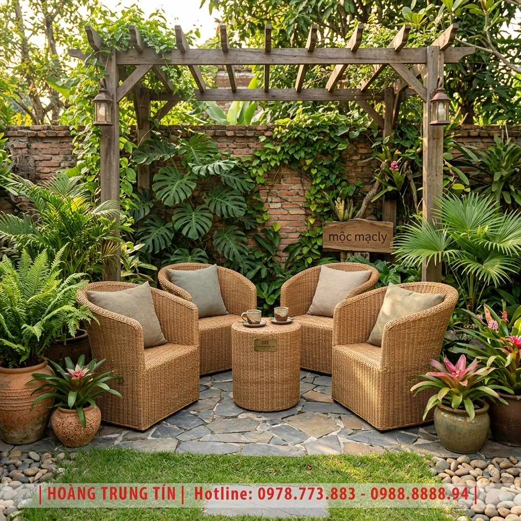 Bàn Ghế Nhựa Giả Mây HTT 02