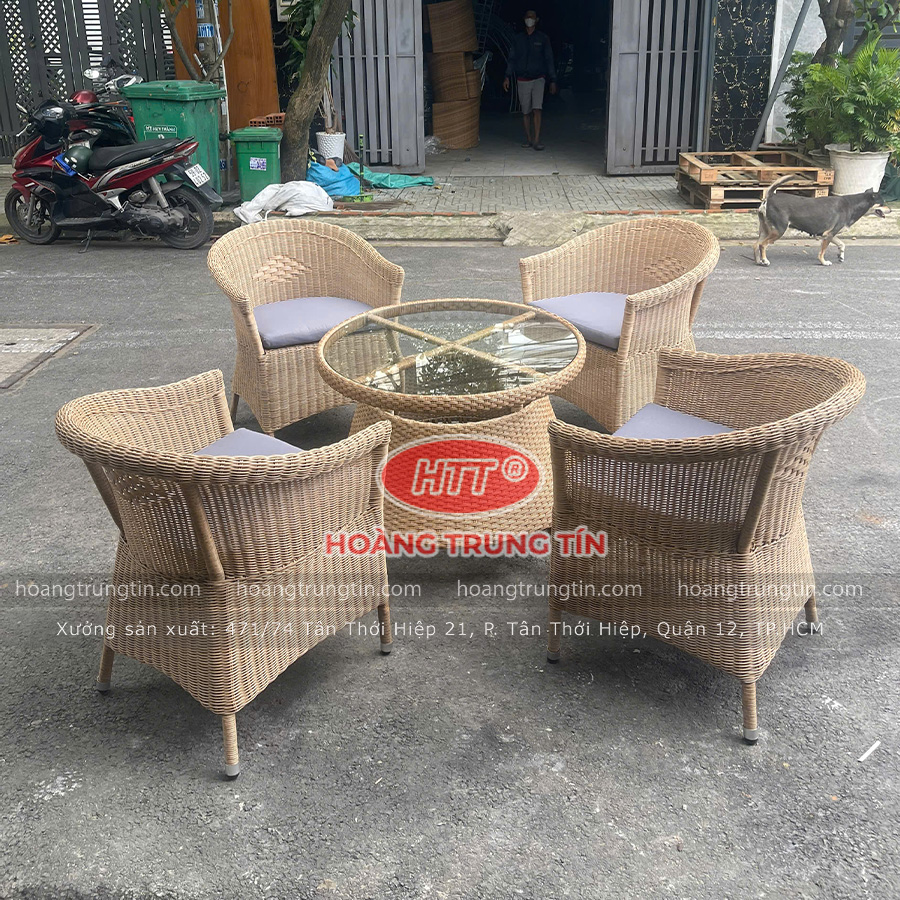 Bàn Ghế Nhựa Giả Mây Cao Cấp HTT 01