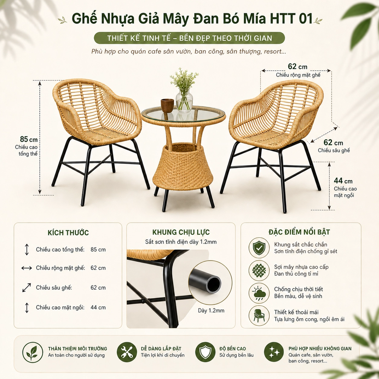 Ghế Nhựa Giả Mây Đan Bó Mía HTT 01