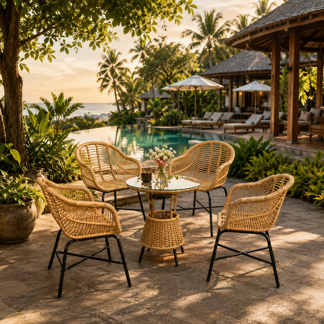 Ghế Nhựa Giả Mây Đan Bó Mía HTT 01