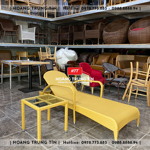 Giường tắm nắng đan nhựa giả mây HTT002