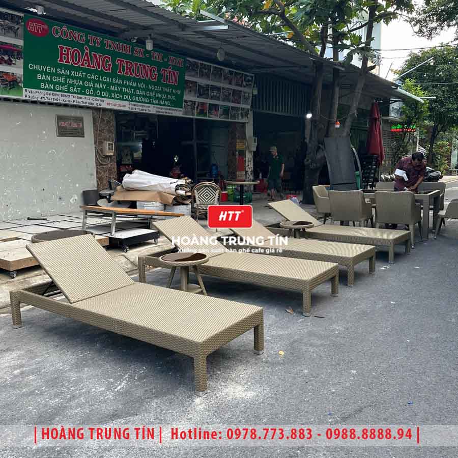Giường tắm nắng đan nhựa giả mây HTT015