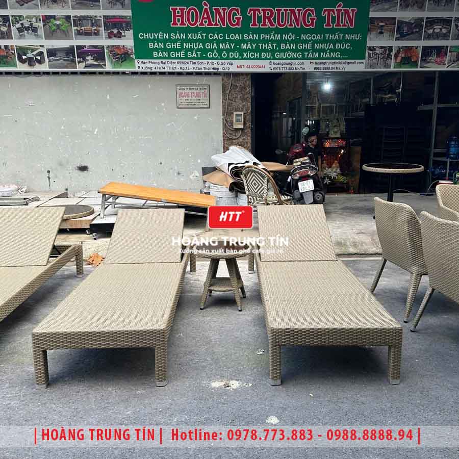 Giường tắm nắng đan nhựa giả mây HTT015
